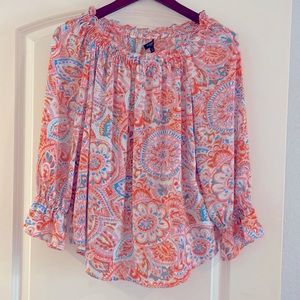 💕 Talbots Off- Shoulder Paisley Ruffle Trim top 🧡